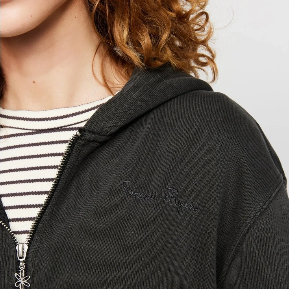 Samii Ryan Black Stone Wash Zip-Up Hoodie NWT - Picture 4 of 9